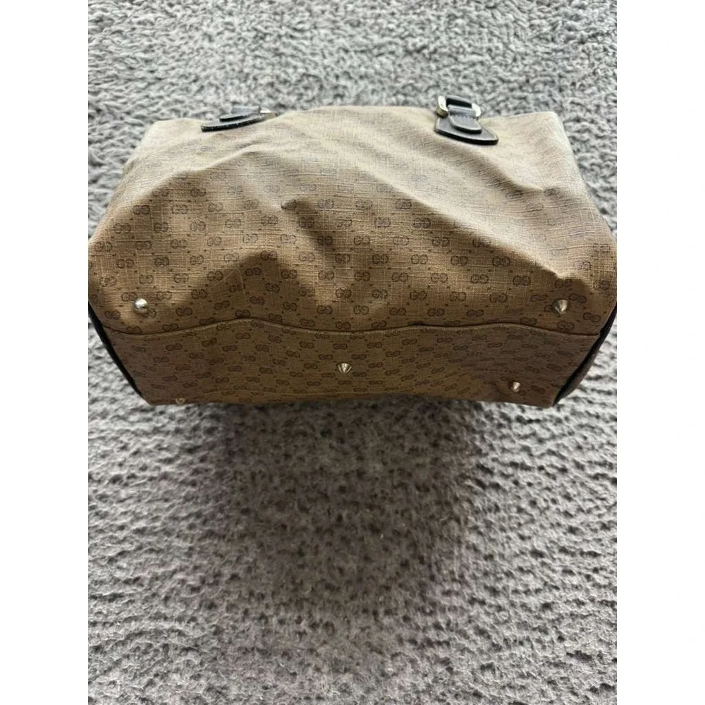 Vintage 80's Gucci‎ GG Monogram Canvas Mini Boston Top Handle Satchel Bag Brown